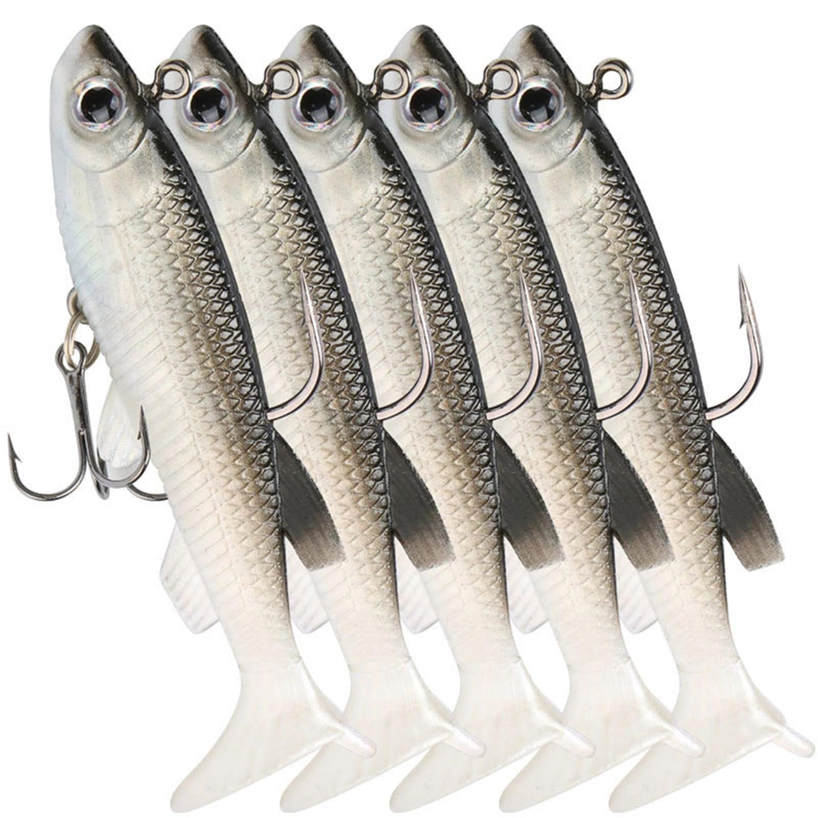 GTYLF 5Pcs Fishing Baits Lures Pre-Rigged Jigs Head Soft Fishing Lures Paddle Tail Swimbaits for Saltwater Freshwater