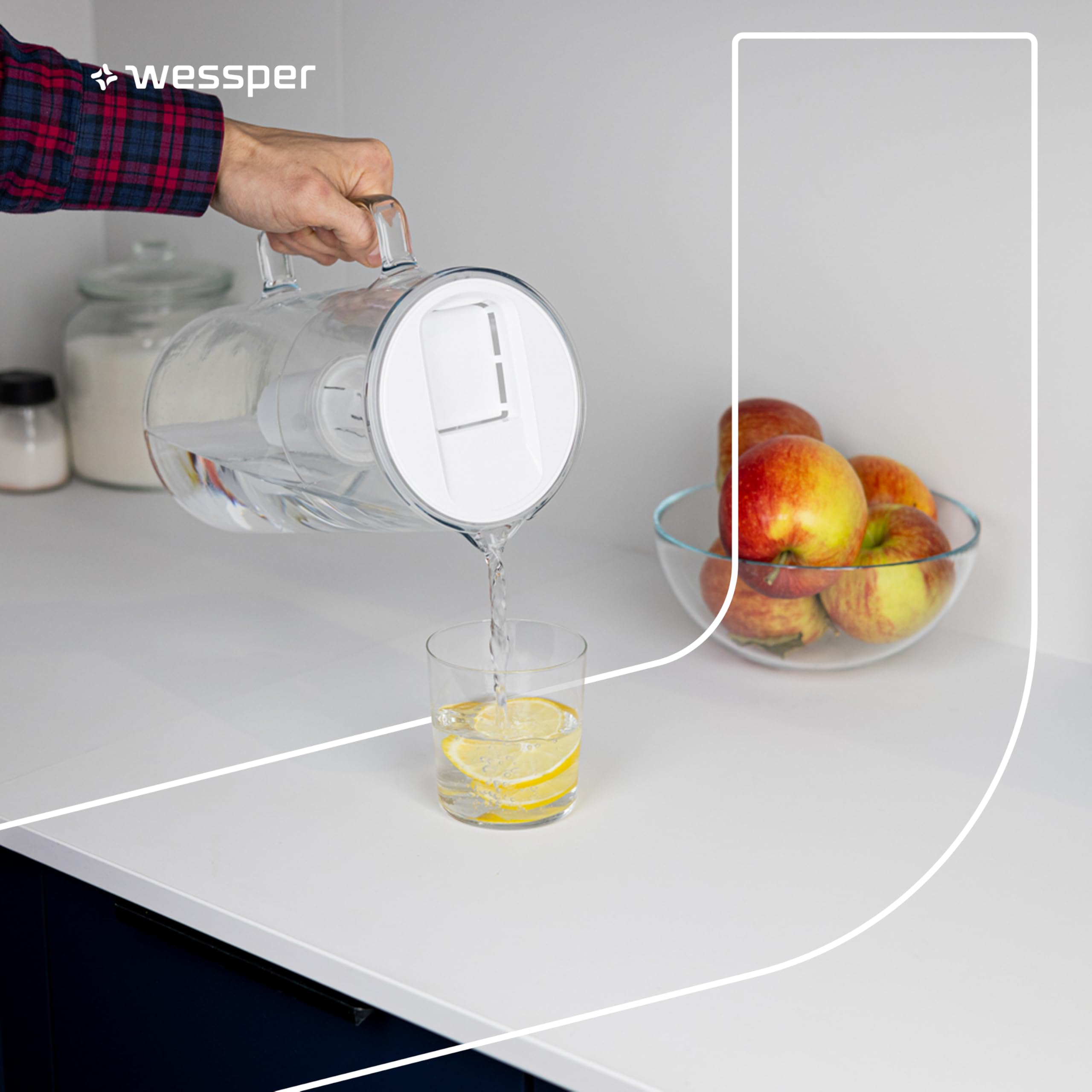 Wessper Carafe Filtrante en Verre avec Deux Cartouche Anti Calcaire, Carafe d'eau Capacité de 3 L, Filtres eau Compatible avec Brita Classic, Dafi Classic, Blanc