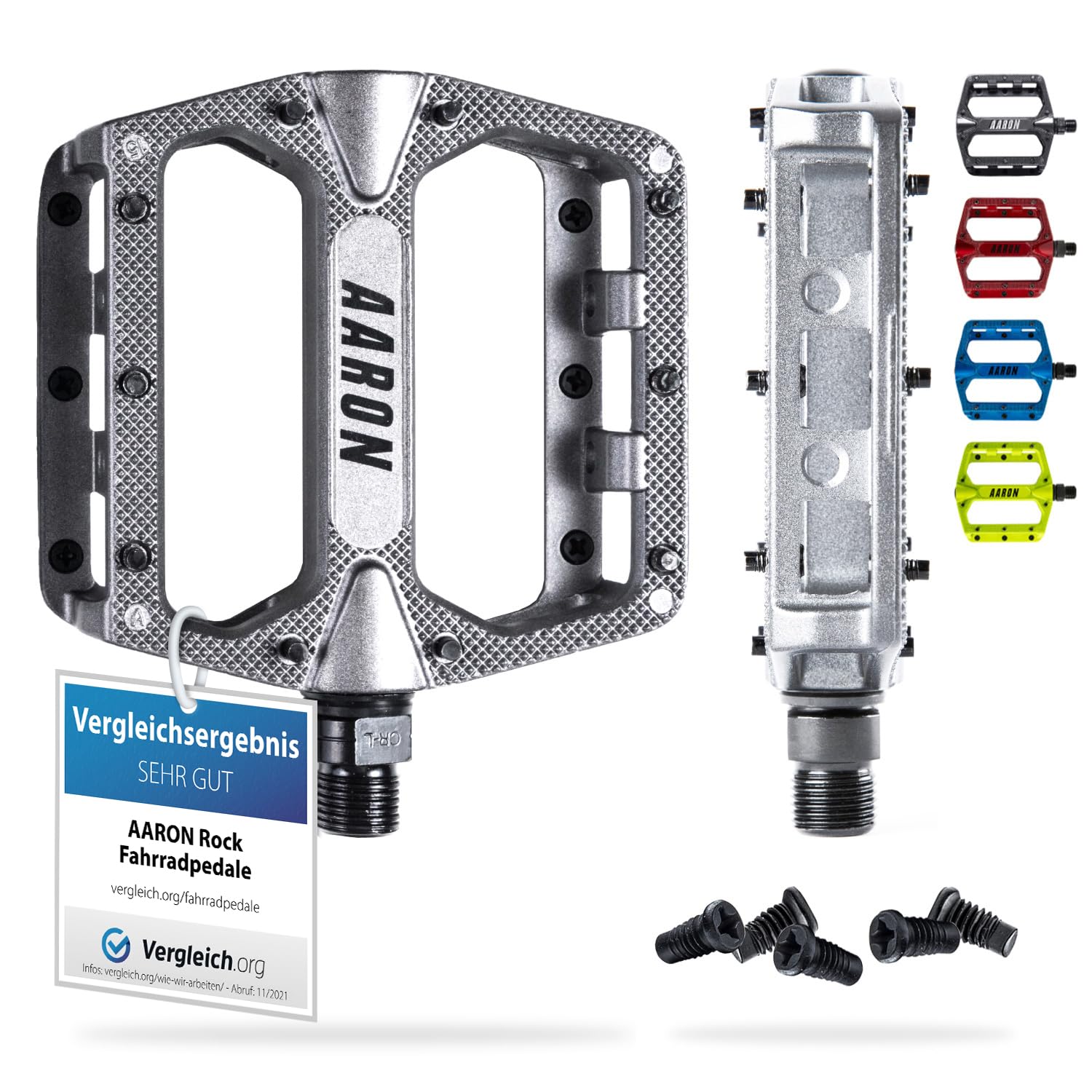 AARON Rock - MTB Pedale Fahrrad aus Alu mit abgedichteten Industrie-Kugellager, rutschfest durch austauschbare Pins, Plattform Fahrradpedale für E-Bike, Mountainbike, BMX, Trekking