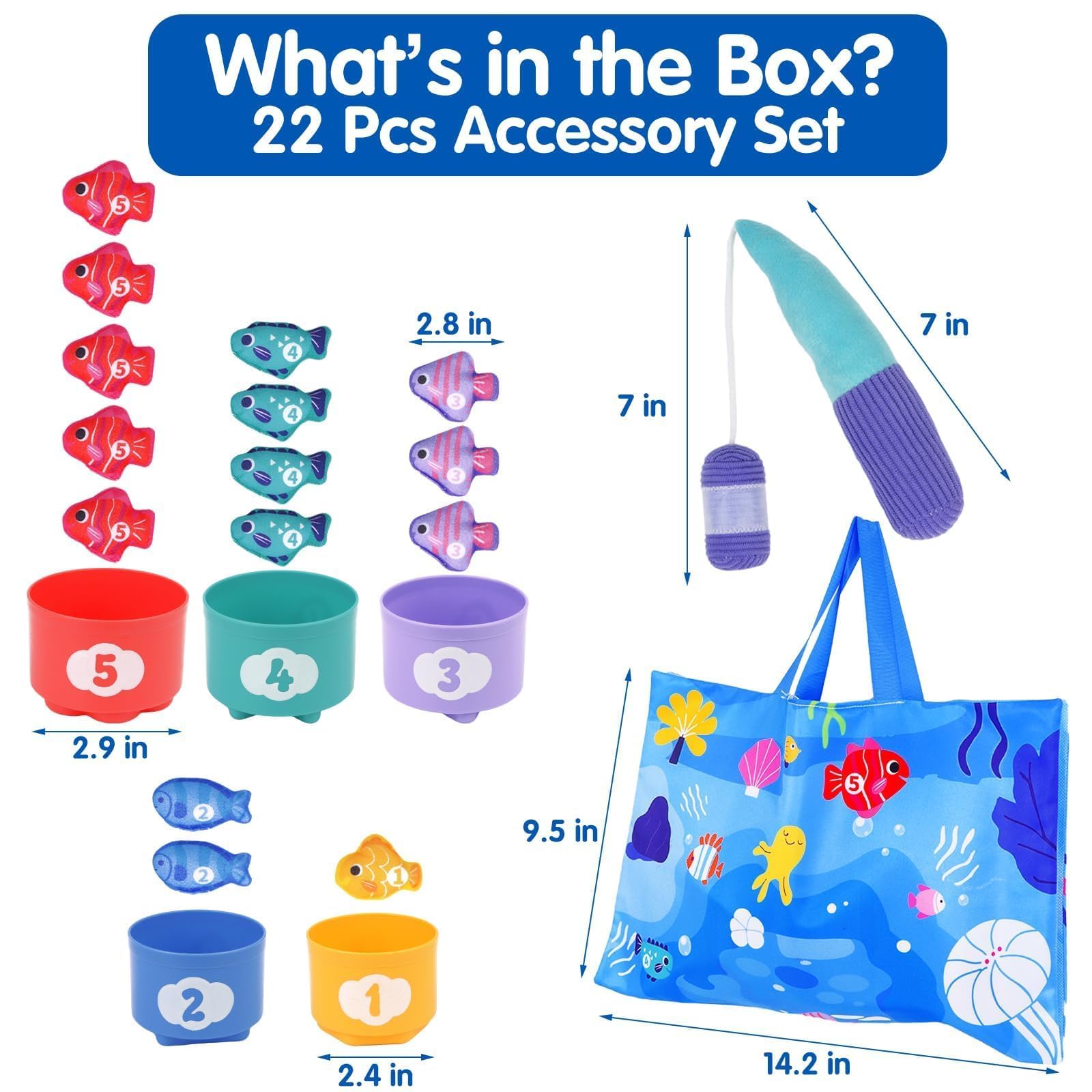 Montessori Sensory Toys For 1 Year Old - Cloth Fishing Game With Stacking Cups