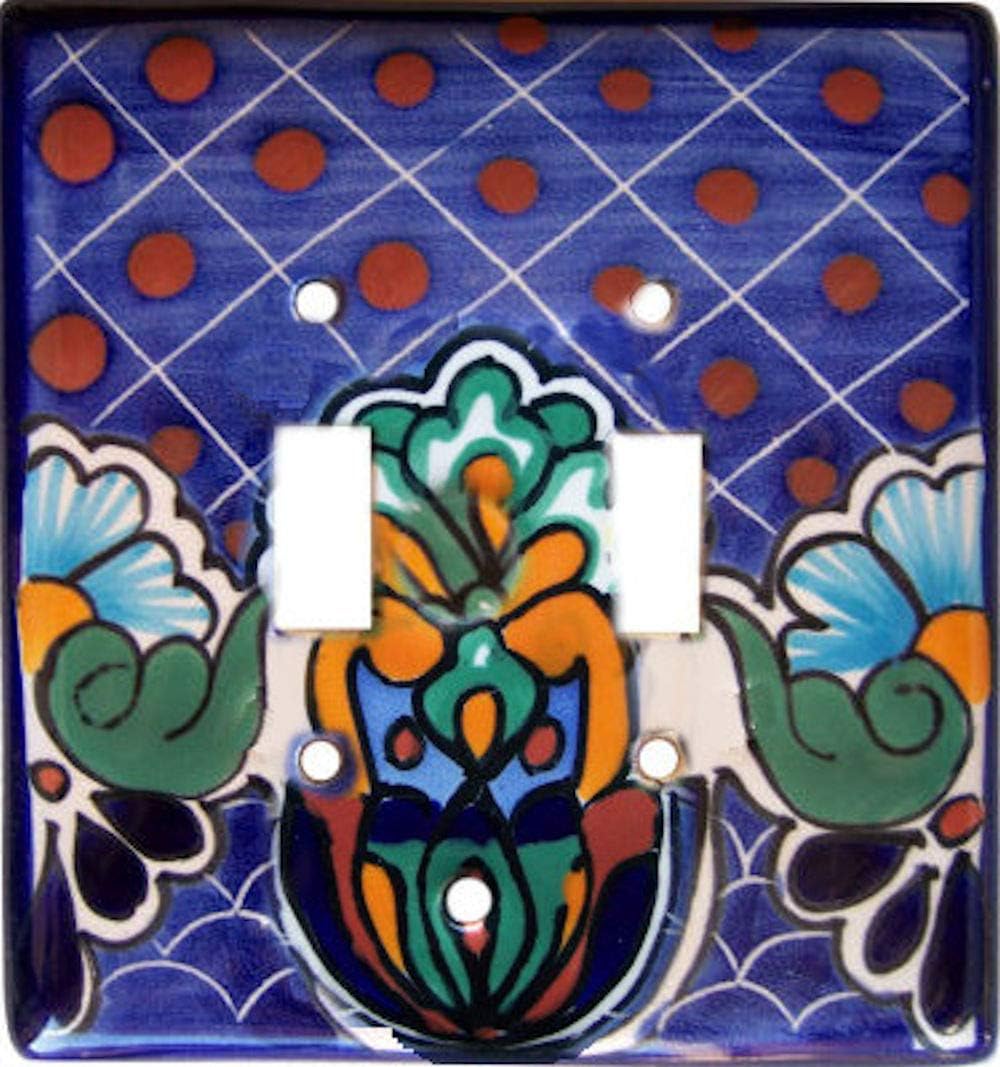 Double Toggle Blue Mesh Talavera Ceramic Switch Plate