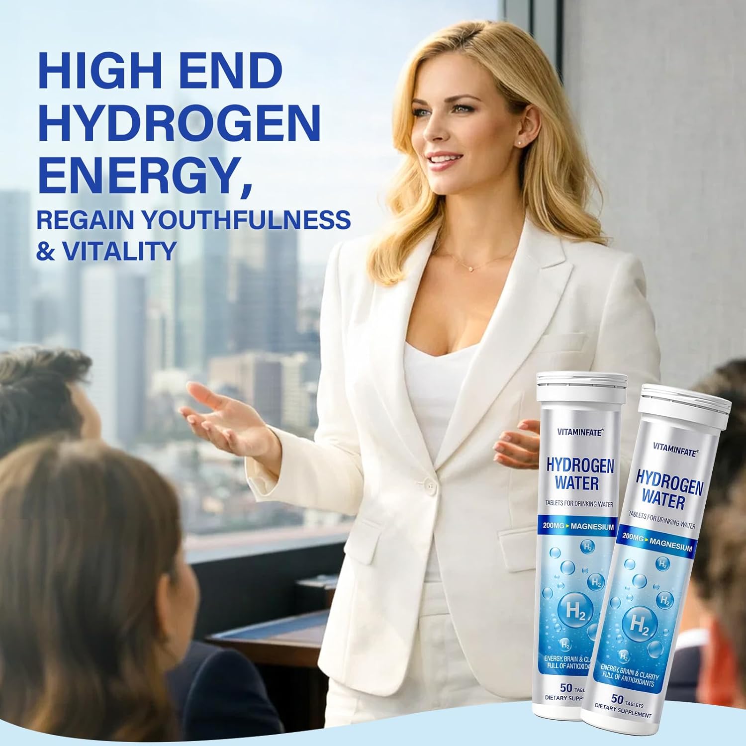 Hydrogen Water Tablets with Magnesium – 100 Counts H2 Molecular Hydrogen Tablets, Support Healthy Aging, Energy Boost & Brain Health, Lemon & Raspberry Flavors - for Home, Office & Travel