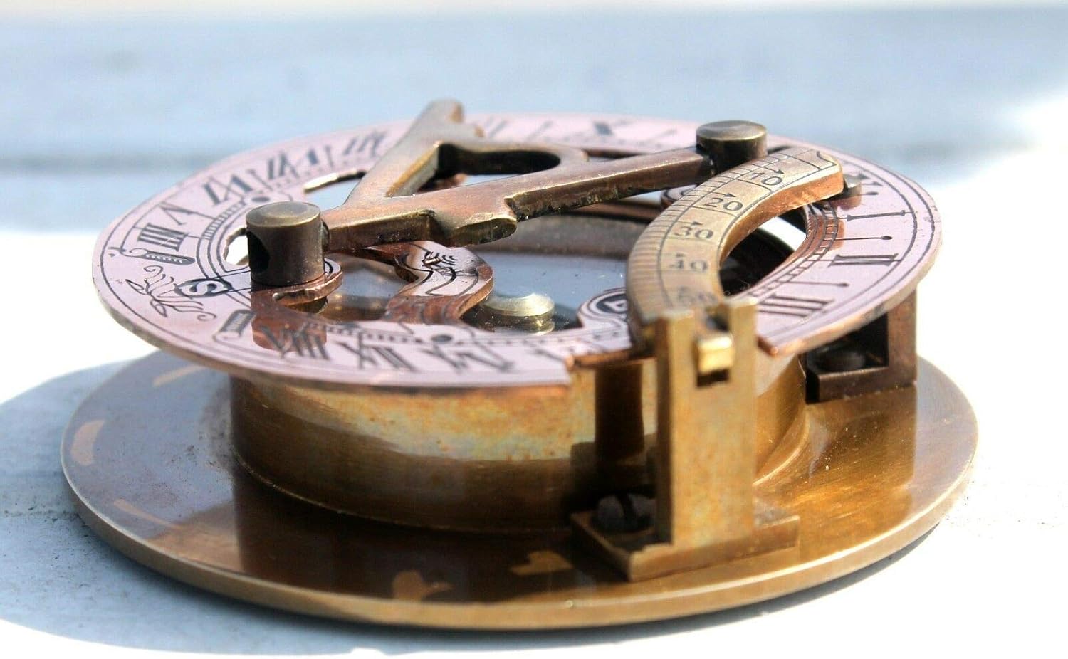 Nautical Sundial Compass Antique Copper Engraved WEST London Vintage Marine Item