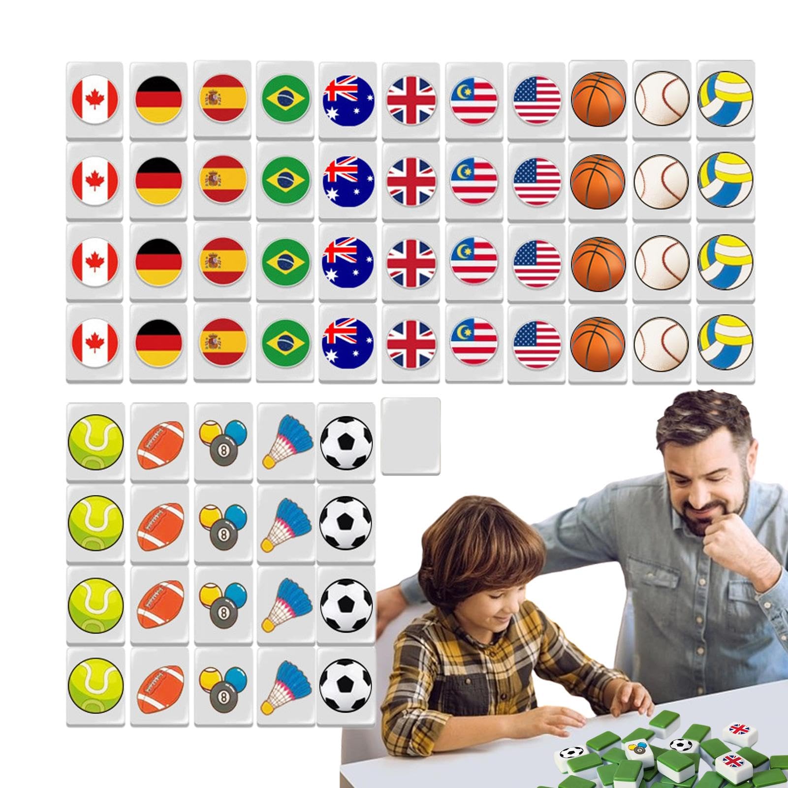 Mahjong Spiele Set,Mahjong Set - Mahjong Blockpuzzle Spiel - Mahjong mit | Nationalflagge,64 Bausteine,Tragbare Gesellschaftsspiele mit Mahjong Fliesen für divert