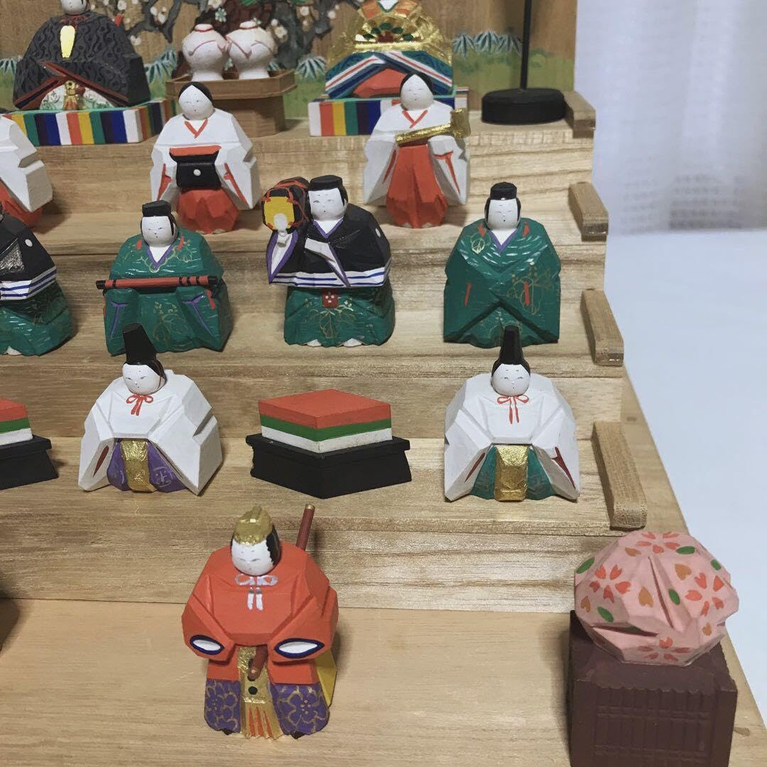 Amazon | ビンテージ 奈良一刀彫 ひな壇 雛人形15人揃 神泉作 | 平飾り