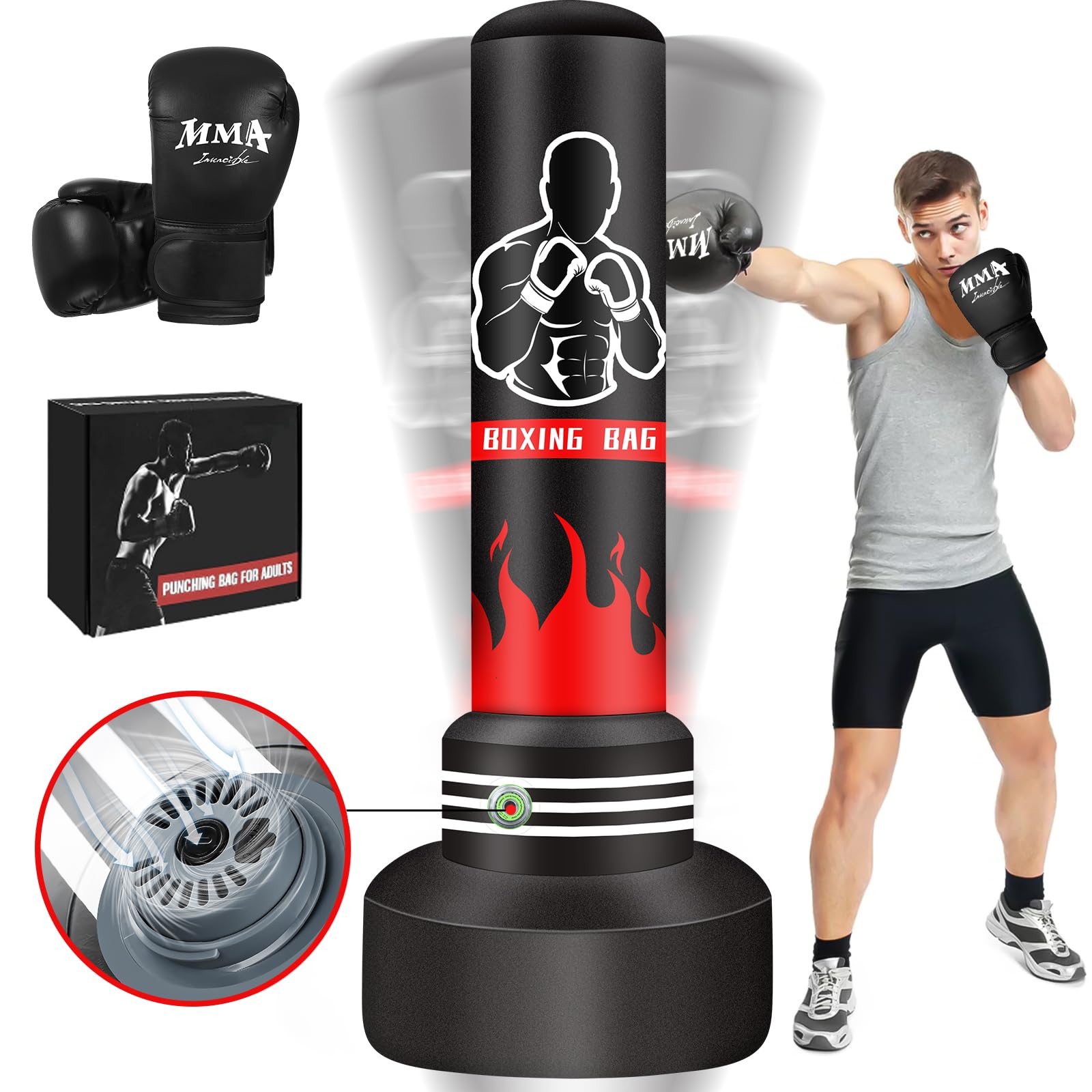 Saco de Boxeo 180cm Pesado Autoinflable con Guantes y Bomba de Aire para Entrenamiento MMA Muay Thai
