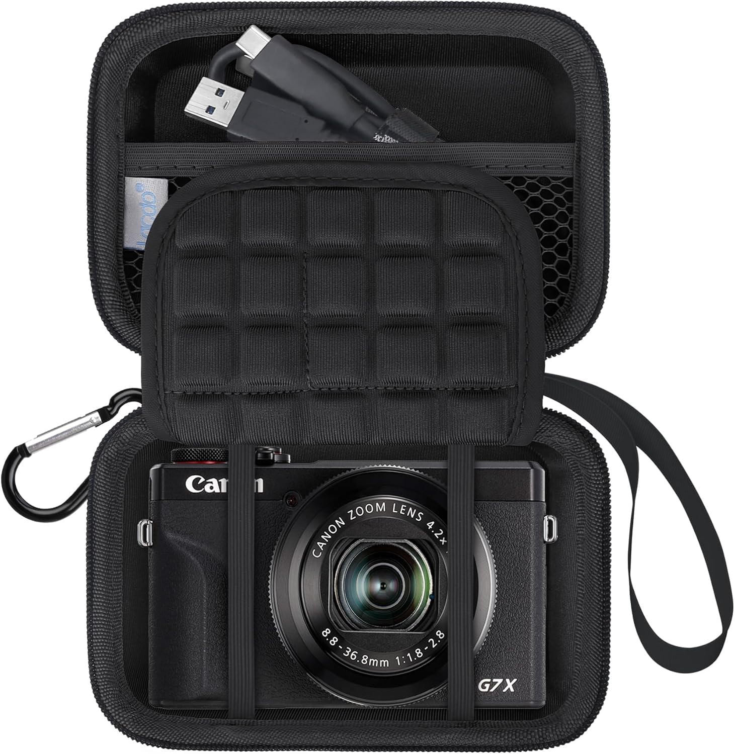 Lacdo Camera Carrying Case for Canon PowerShot G7 X Mark II / G7X Mark III Digital 4K Vlogging Camera, Point and Shoot Video Camera Trave Bag, Mesh Bag Fits Batteries, USB Cable, SD Card, Black+Black
