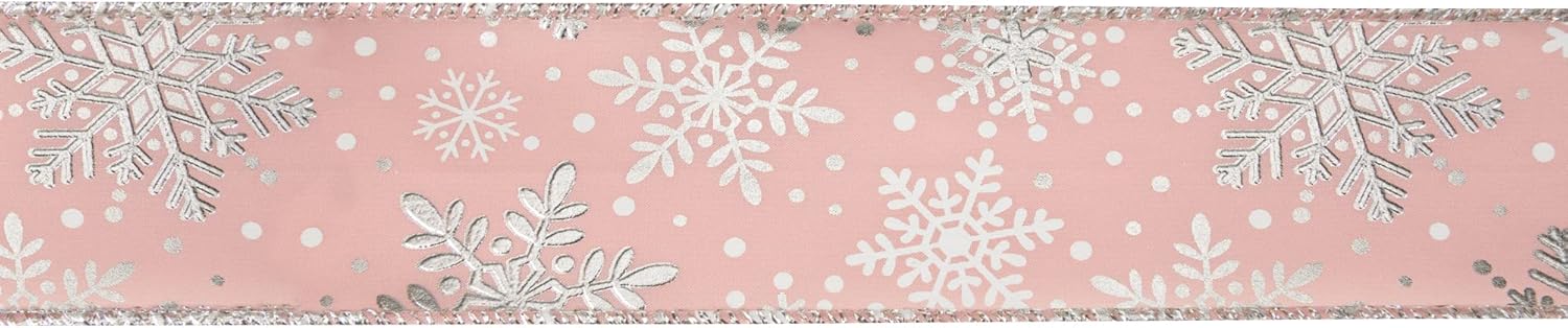 Northlight Metallic Rose Gold Snowflake Wired Craft Ribbon 2.5 x 16 Yards