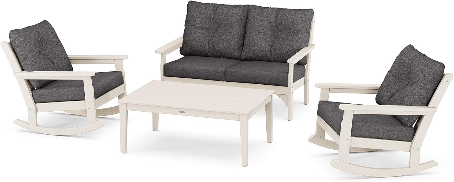 Polywood Vineyard 4-Piece Deep Seating Rocking Chair Set (Sand/Spa)