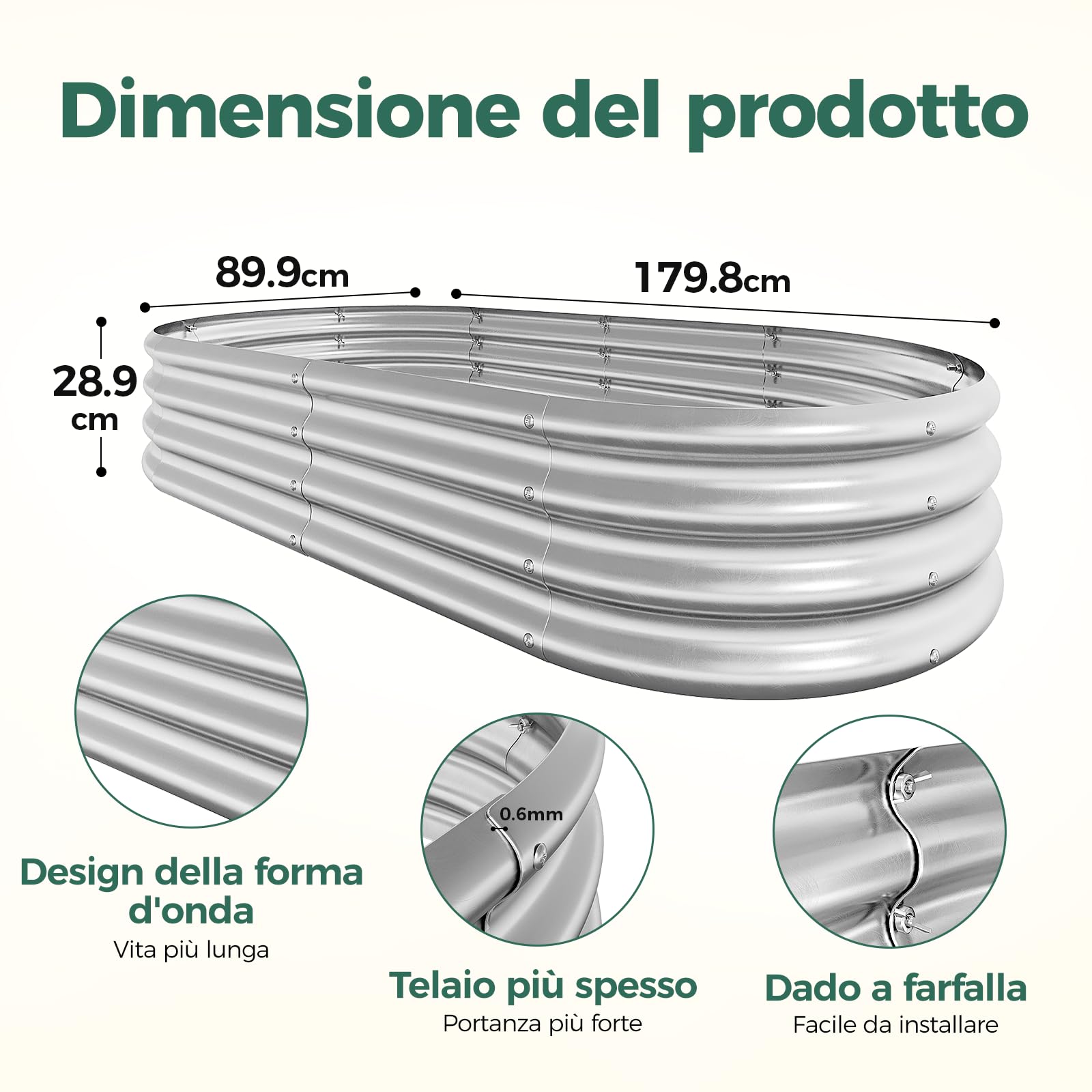 Bamworld Fioriera rialzata in metallo per giardino, 29 x 90 x 180 cm, senza ruggine, con ampia area, aiuola rialzata da assemblare, resistente alle intemperie e stabile per verdure, erbe e fiori