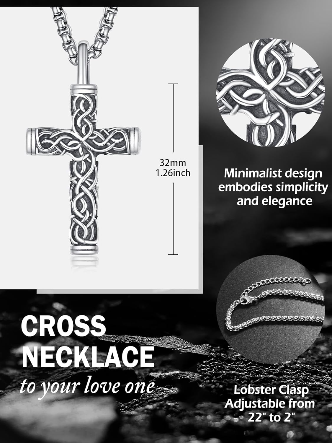 Cross Necklace for Men 925 Sterling Silver Men's Cross Necklace Catholic Religious Gifts - Image 3