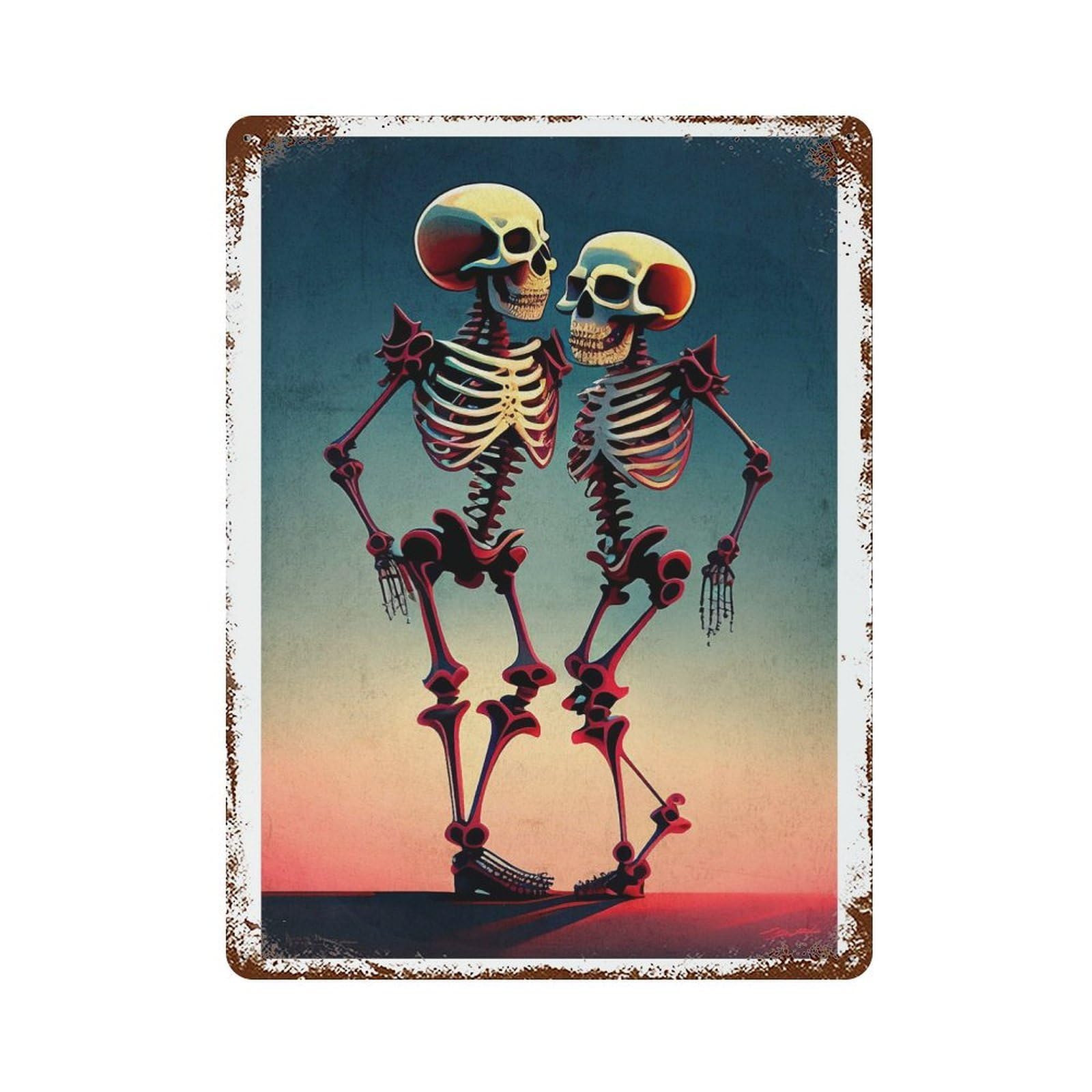 Rust Effect Skull Dancing Vintage Rust Metal Sign 15.7"x11.8", Classic Wall Plaque for Shed, Workshop And Garage Wall Decor