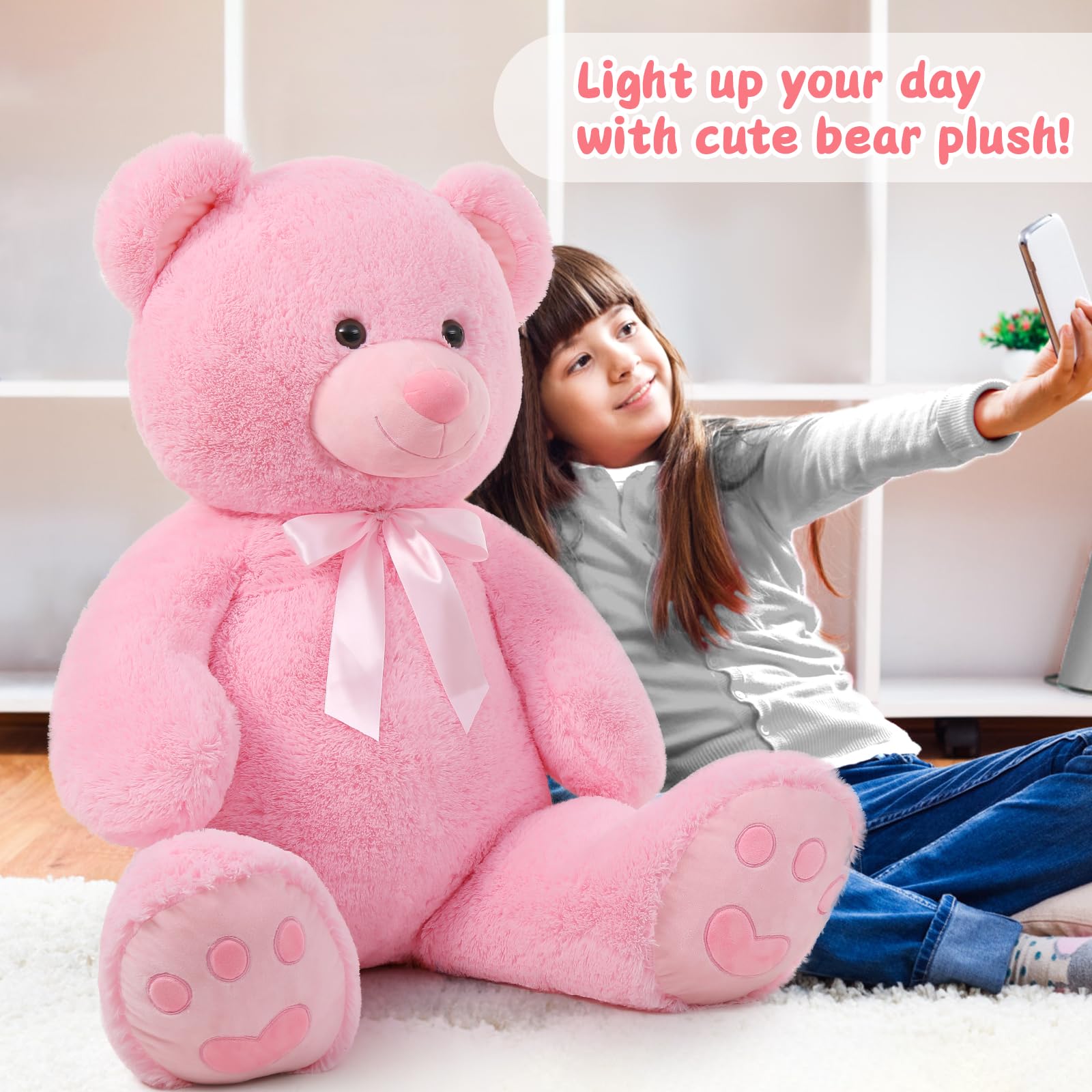MorisMos 120cm großer teddybären, Rosa riesen Teddy XXL, weich groß teddybär, Kuschelig Plüschtier Kuscheltier teddys Geburtstag Geschenk für Mädchen FreundinKinder