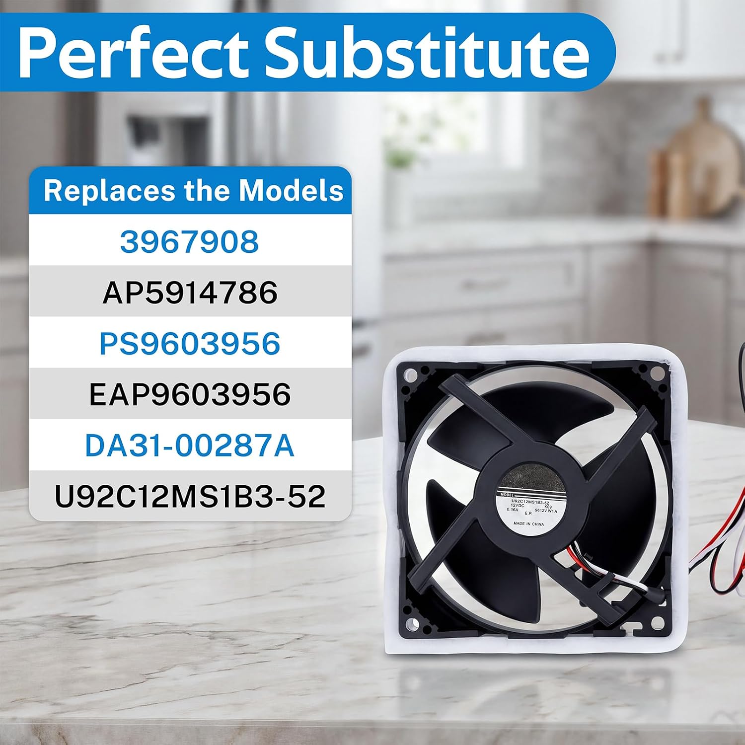 DA81-06013A Refrigerator Evaporator Fan Motor Replacement, Replaces DA31-00287A U92C12MS1B3-52 AP5914786 PS9603956, Compatible with Samsung RF28HMEDBSR RF28HFEDTSR RF26HFENDSL RF25HMEDBSR