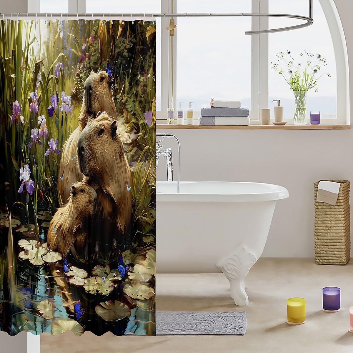 jejeloiu Kids Capybara Bath Curtain Guinea Pig Shower Curtain Boys Girls Cartoon Animal Bathroom Shower Curtain Set Lovely Pet Teens Bathroom Accessories Bedroom Decor 72"x72" image 3