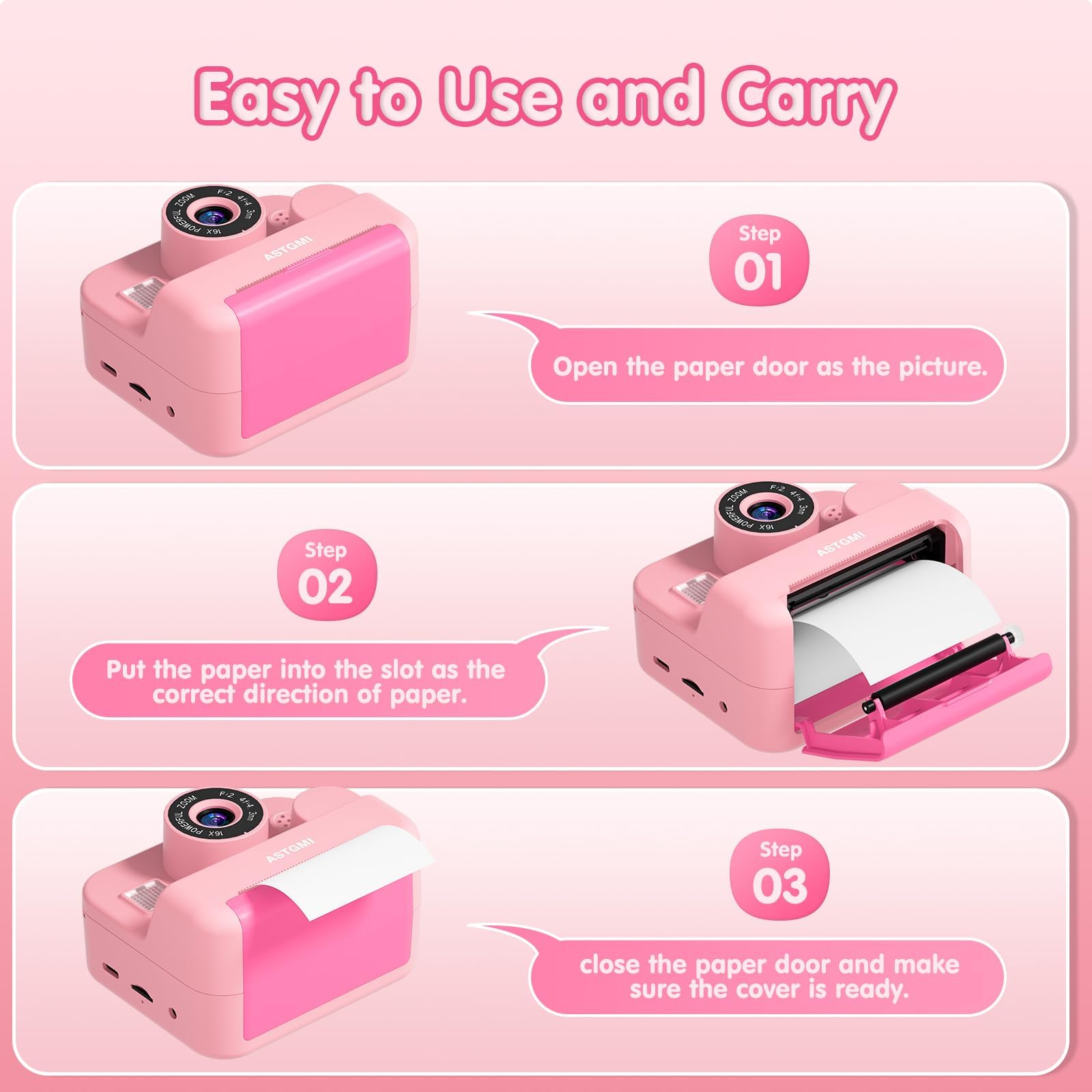 Camara Fotos Infantil instantaneas,Selfi Camara instanea,1080P 2,4''HD Video Camara Fotos Infantil para niños con Tarjeta SD de 32GB,Regalos de Juguete para niñas de 3 a 12 años Cumpleaños Navidad