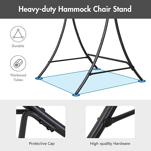 Miniatura 4 de ANOW Silla colgante con soporte incluido, hamaca resistente con soporte y cojín acolchado extraíble, máximo 400 libras, gris oscuro