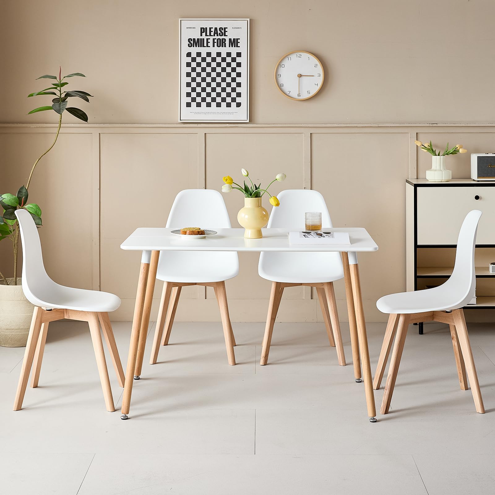 GrandCA HOME Nordica Silla de Comedor Pack 4 Sillas Comedor Madera Moderna para Oficina Cocina (Blanco-4 sillas)
