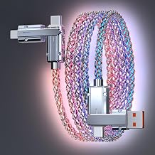 66W 4 in 1 LED Light Up Charging Cable,3.3FT RGB Colorful Gradual,Fast Charging Cord Lighting/Type C/USB A Cable USB A to USB C Cable,for Phone17 16 15 14 Mac,Samsung S24 S23 S22