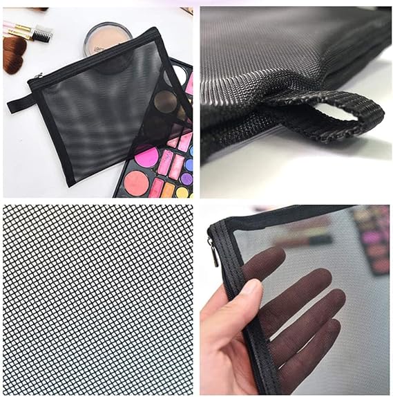 A4 Mesh Pouch Mesh Bags Zipper Wallets Pencil Case, A4 A5 A6, 5Pcs, Black