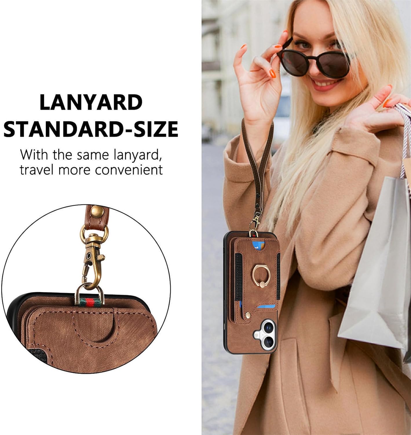 for iPhone 17 Phone Case Wallet with Card Holder,PU Leather Flip Folio Case,RFID Blocking Ring Holder Kickstand Wrist Strap Magnetic Protective Women Men Cover for iPhone 17 Brown - Image 7