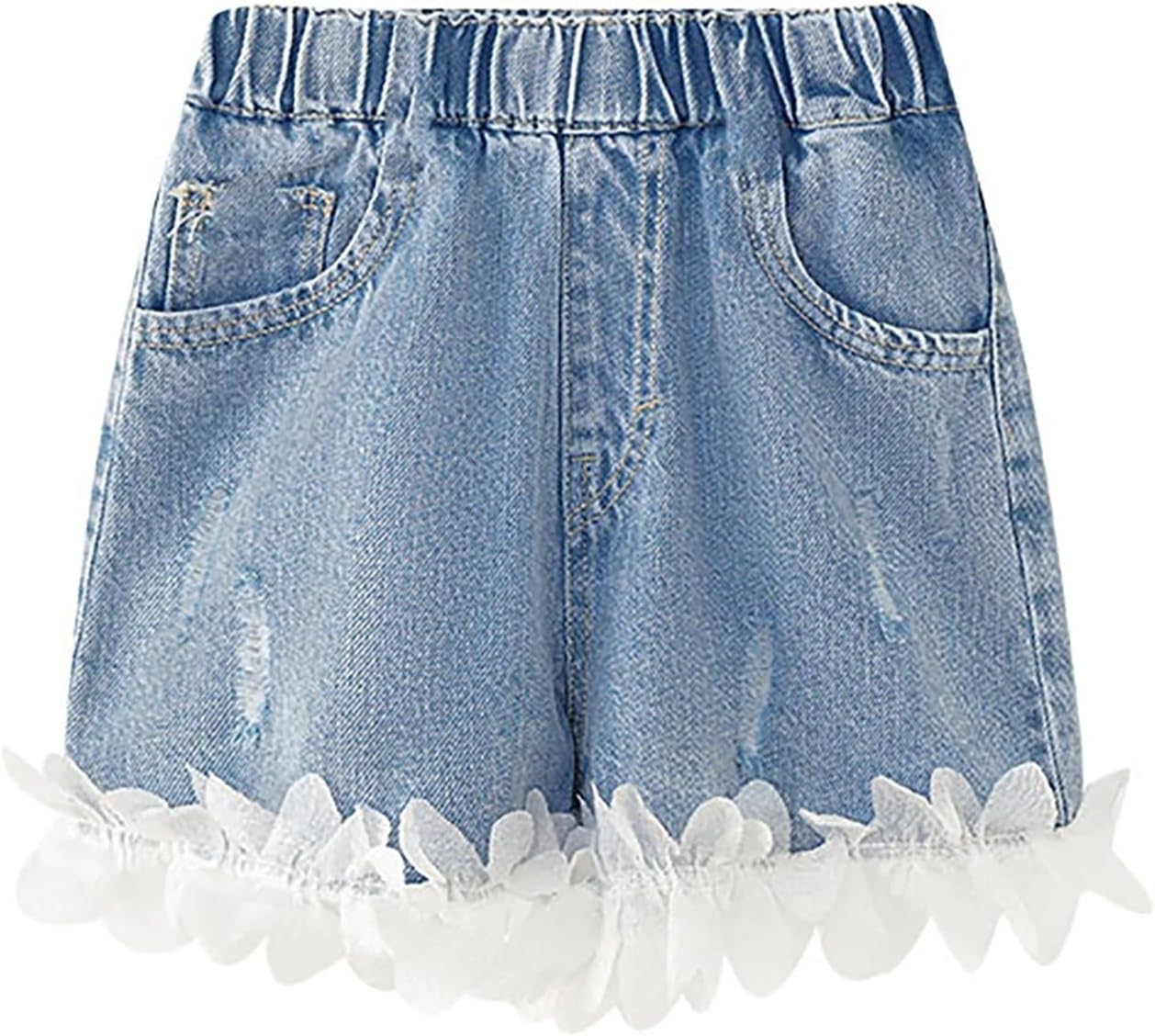 Little/Big Kids Girls Solid Color Elastic Waistband Lace Hem Denim Shorts with Pockets Daily Girl Outfits Muscle Nation Shorts