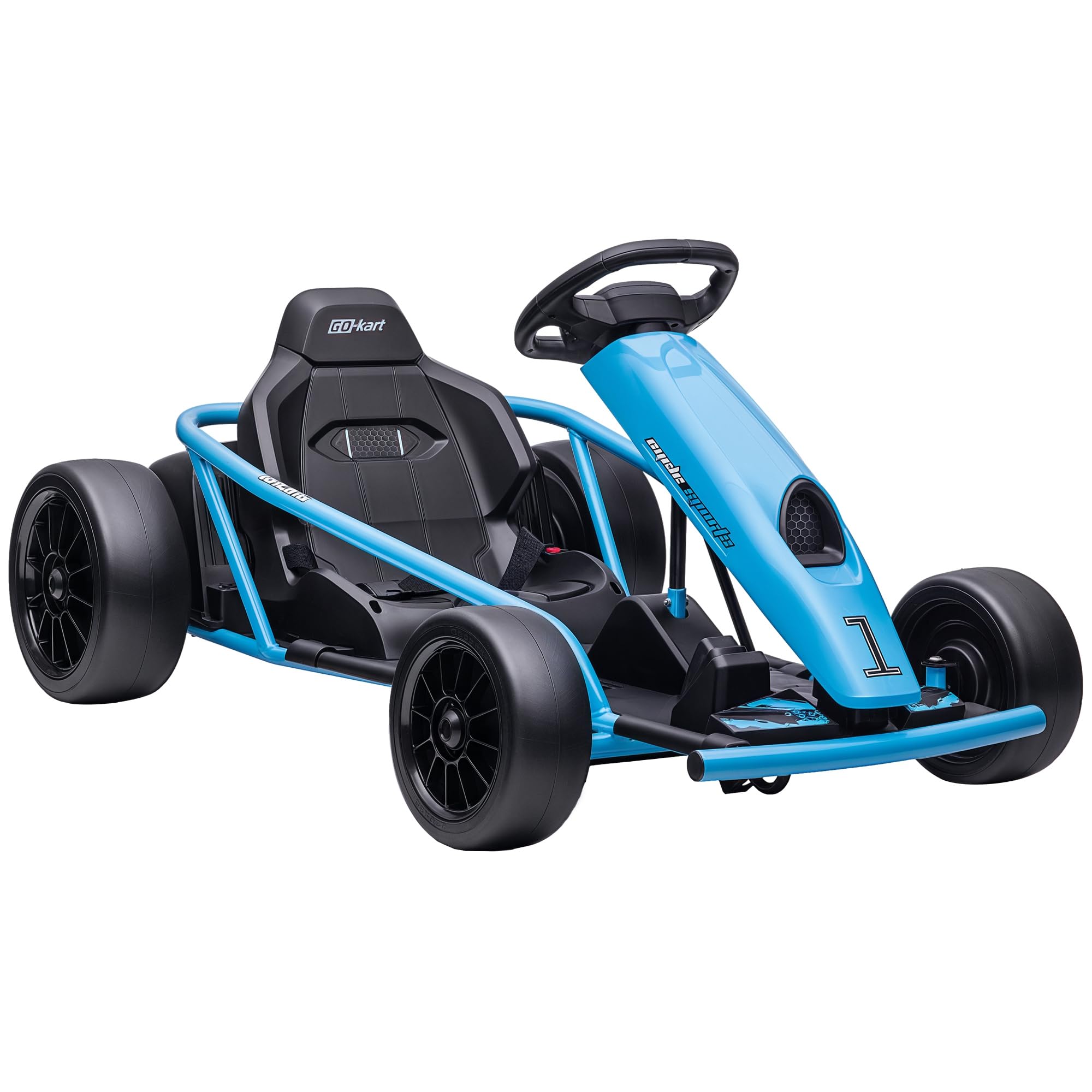 Aosom 24V 8.1 MPH Electric Go Kart, Drifting Car Battery Powered Ride on Toy Outdoor with Slow Start, Music, Horn Honking and Safety Belt, for 8-12 Years Old, Blue