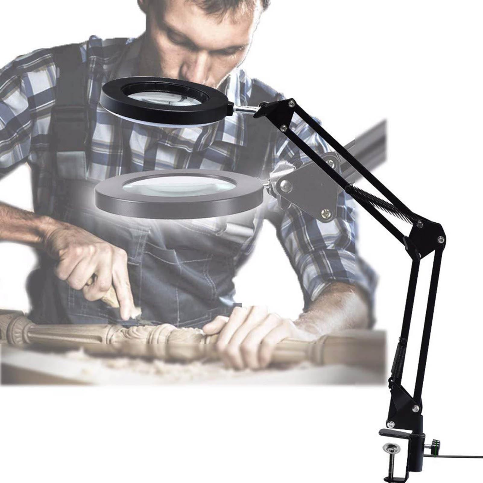 Lupa con luz, lámpara de Aumento, 10 Brillo, Lupa Regulable, lámpara de Escritorio, Brazo de Metal Giratorio Ajustable, luz Artesanal para Trabajo cercano, Pasatiempos, Lectura