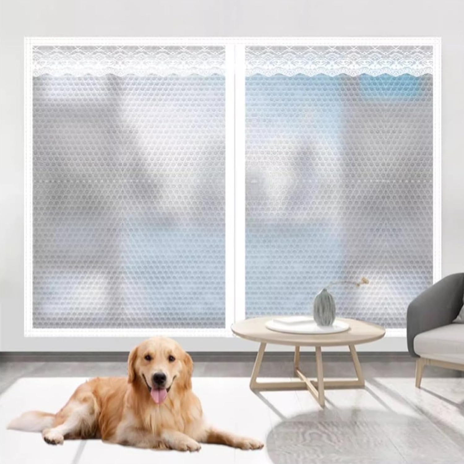 Weatherproofing Window Insulation Kit,Heavy Duty Window Insulation Film,Winter Warm Windproof Curtain,Protection From Cold,Keep Warm,with Zip,Width x Height (86.6in x 39.4in)