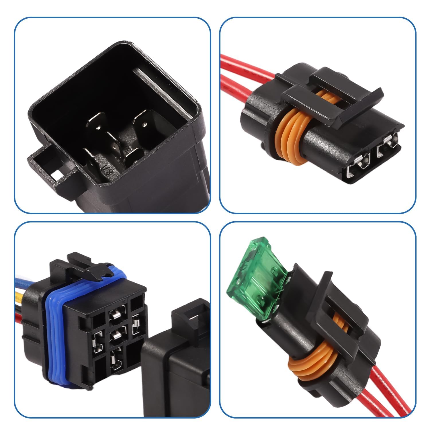 Set relè impermeabile, 12 V, 30/40 A, SPDT a 5 poli, 5 relè | Cablaggio portafusibili 20A/30A/40A, set di cavi per auto, camion, barca, camper, moto, quad