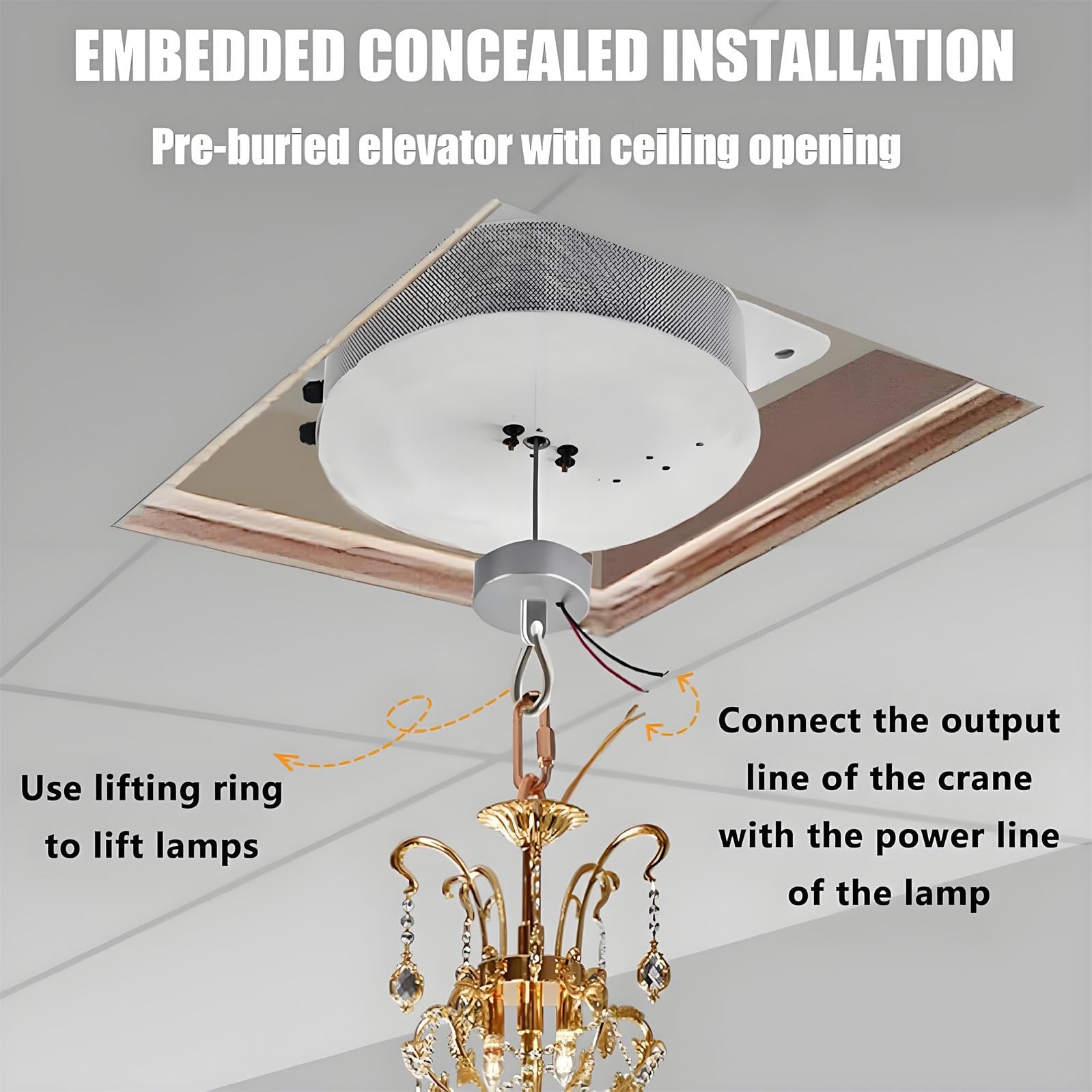 Paranco per Lampadari 2 in 1,Sollevatore per Lampade a Sospensione Villas 6M,Sistemas Di Sollevamento per Lampadari per Impieghi Gravosi,Con Controllo via Cavo/Telecomando,2 Metodi Di Controllo 40KG