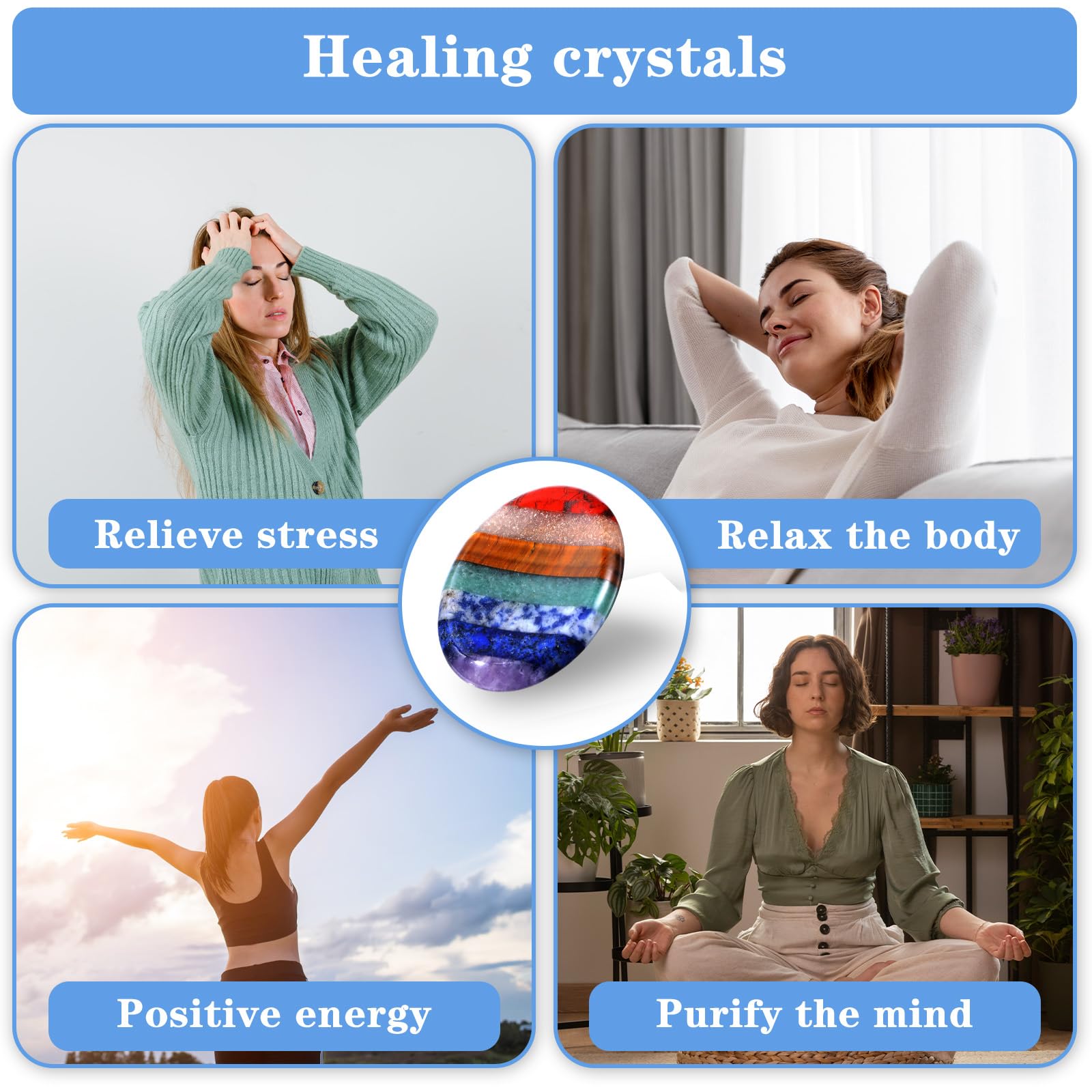 Sibba Chakra Kristalle Daumen Kristall Palm Pocket Handschmeichler Stein Chakra Massagestein Steine Oval Edelsteine Glückssteine Kristalle Edelsteine Glücksbringer Sorgensteine für Meditation Geschenk