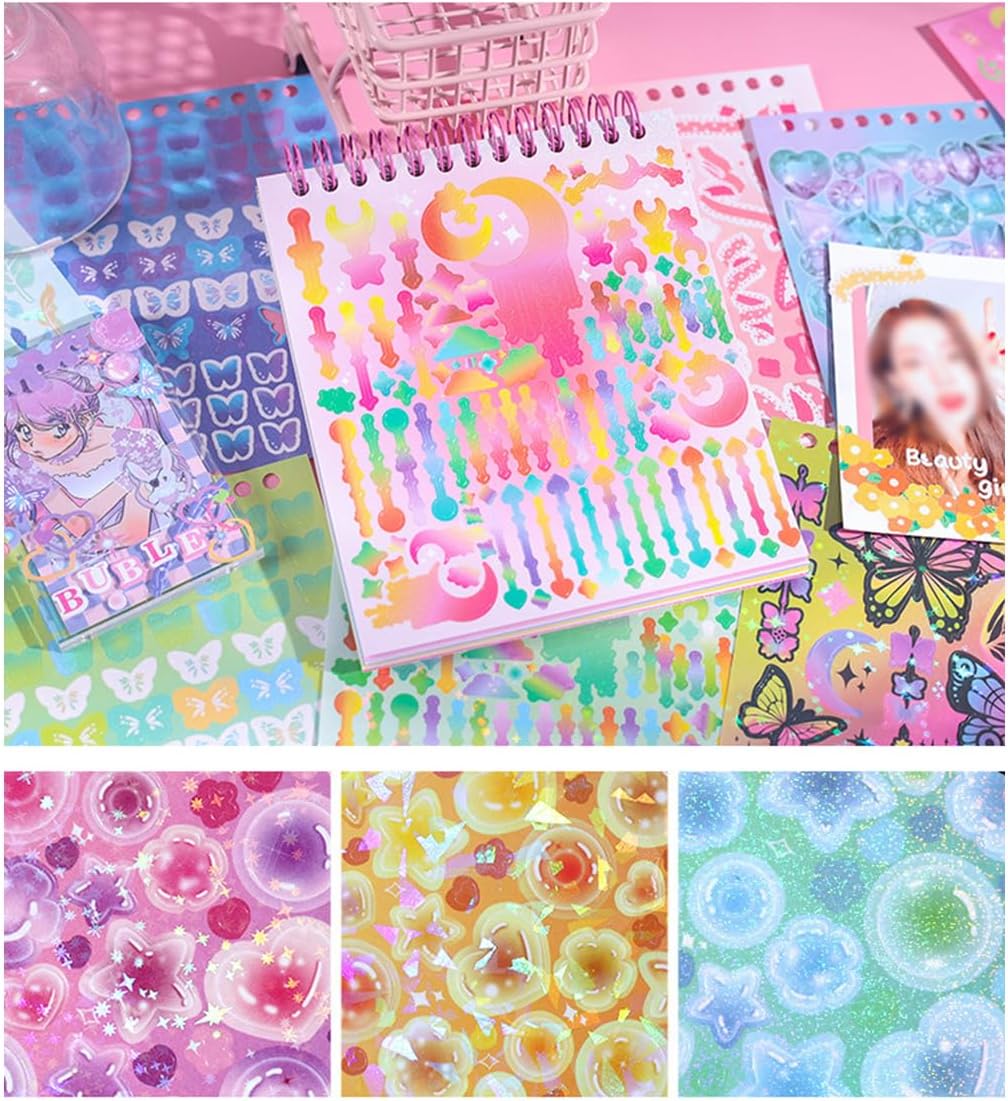 2800PCS Kpop Photocard Scrapbook Stickers Book, Butterfly Stars Heart Ribbon Letters Self Adhesive Kpop Deco Korean Stickers Book for Photocards Toploaders Scrapbooking Art Card Craft