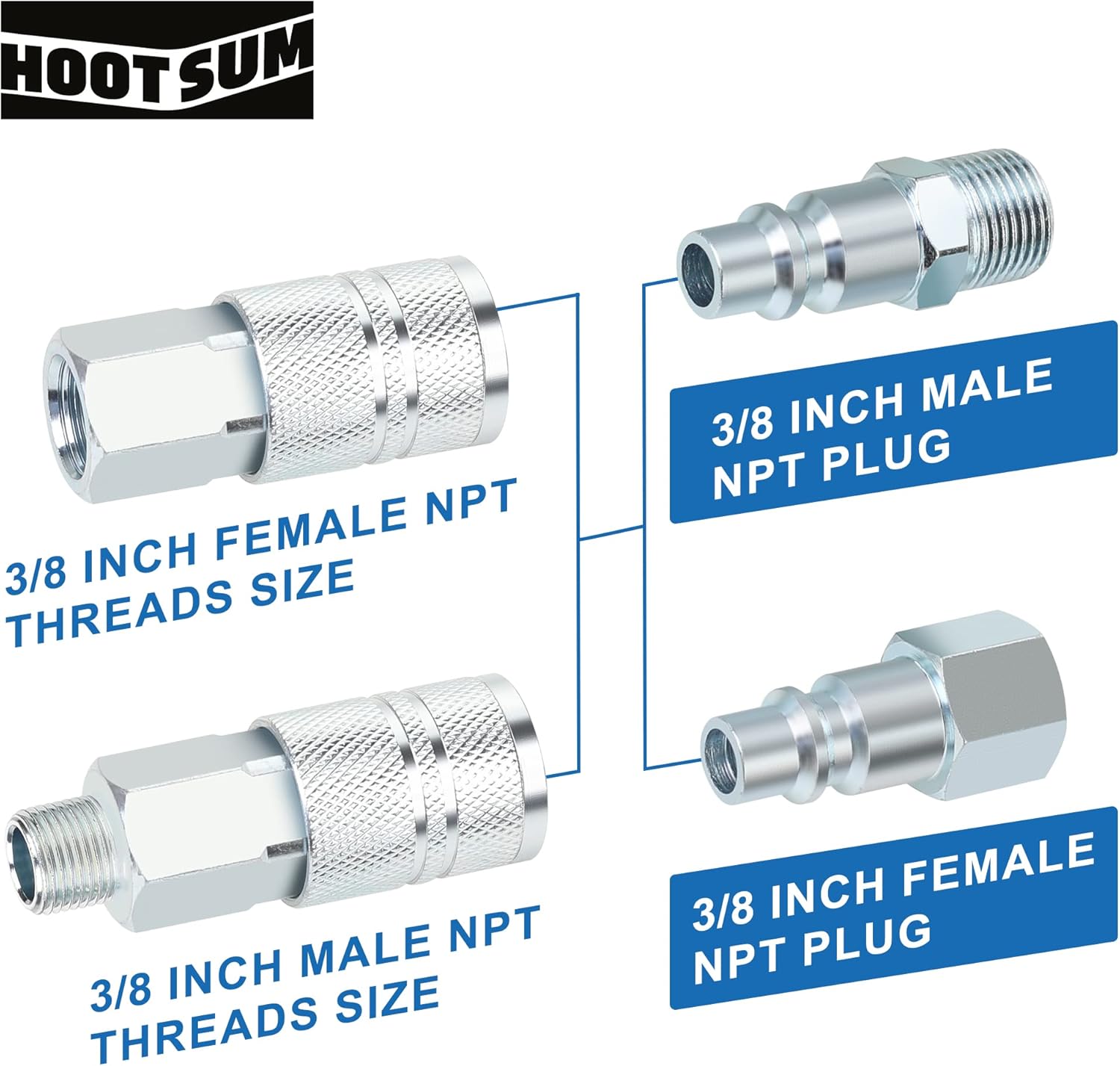 3/8’’ High Flow Air Hose Fittings Set, 3PCS 3/8 Body I/M Industrial Air Coupler and 6PCS 3/8 Body Air Plug with 3/8 Inch NPT Threads Size, 10PCS Air Compressor Accessories Quick Connect Set thumbnail