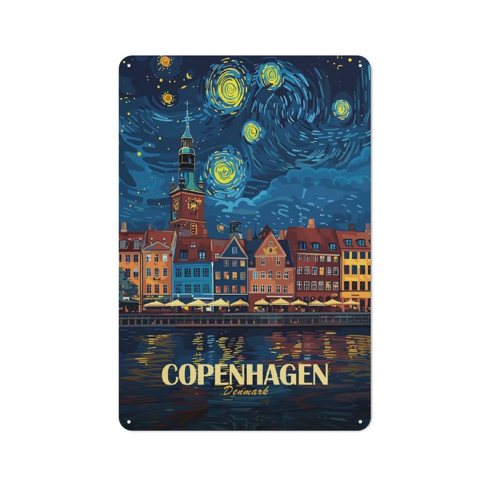 Junmoney Style-15 Garage Style Copenhagen, Denmark, Starry Night Style Retro Metal Sign 30X20cm, Workshop Wall Decor For Workshop, Basement, Shed Or Games Room