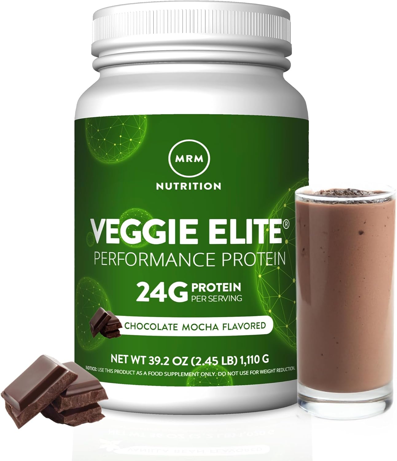 MRM Veggie Elite Performance Protein - Chocolate Mocha, Plant-Based Powder, 24g Protein per Serving with BCAAs & Digestive Enzymes, Clinically Tested - Vegan, Gluten-Free - 31 Servings