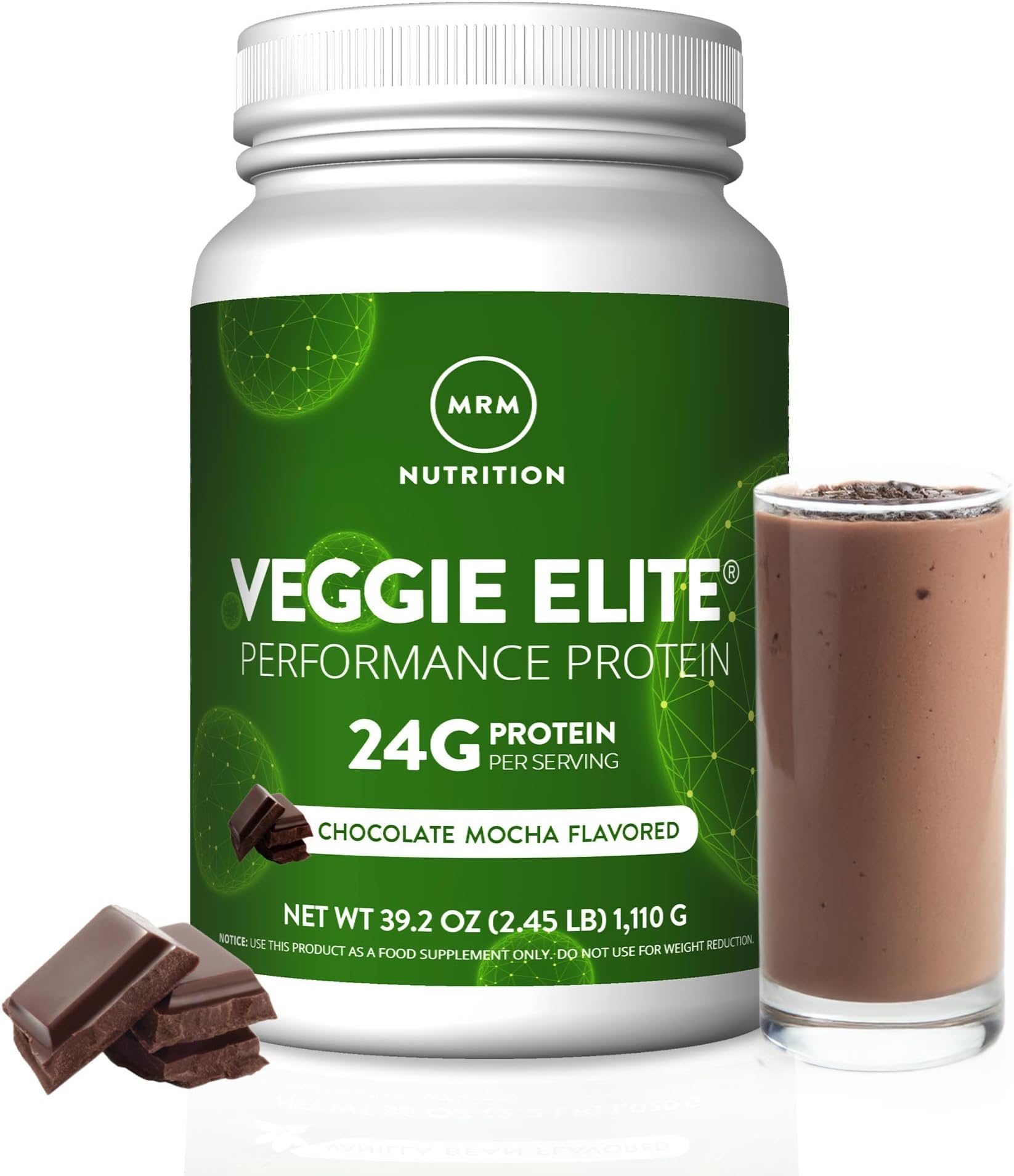 Veggie Elite Performance Protein - Chocolate Mocha, Plant-Based Powder, 24g Protein per Serving with BCAAs & Digestive Enzymes, Clinically Tested - Vegan, Gluten-Free - 31 Servings