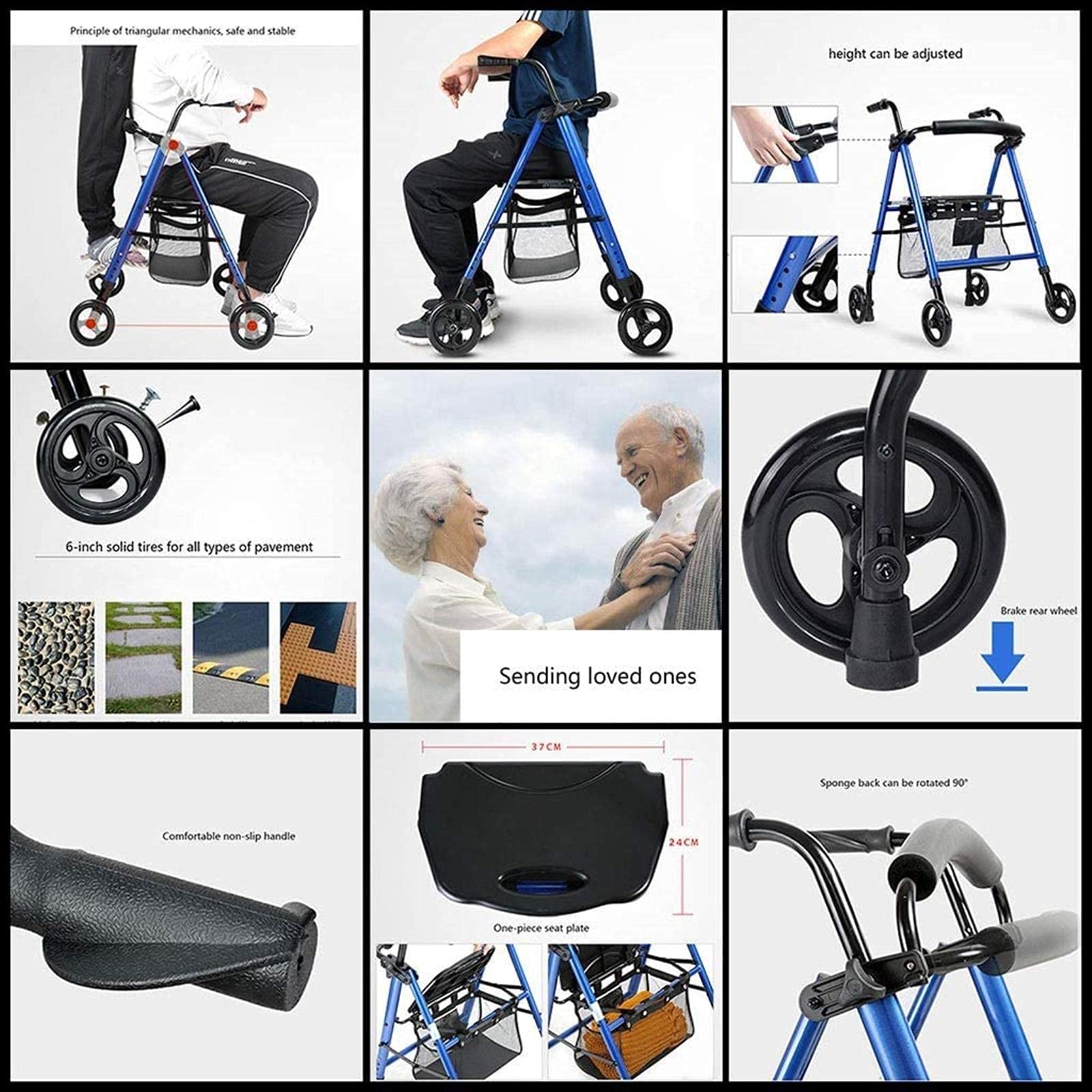 Andador Andador Andador Andadores Andador con Asiento y Ruedas Andador para Personas Mayores Ligero Plegable Multifunción Cuatro Ruedas Yearn for