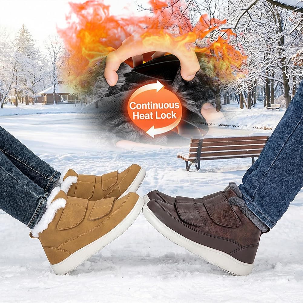 Winter wide width boots With Hook Loop - Warm Fur Lining Water Resistant Anti-slip Snow Shoes Adjustable Straps Winter Shoes for Swollen Feet - Image 3