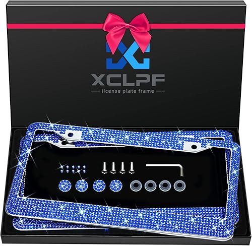 Miniatura 9 de Marco de matrícula brillante para mujeres, marcos de matrícula de acero inoxidable brillante Más de 1000 piezas de cristales de diamantes