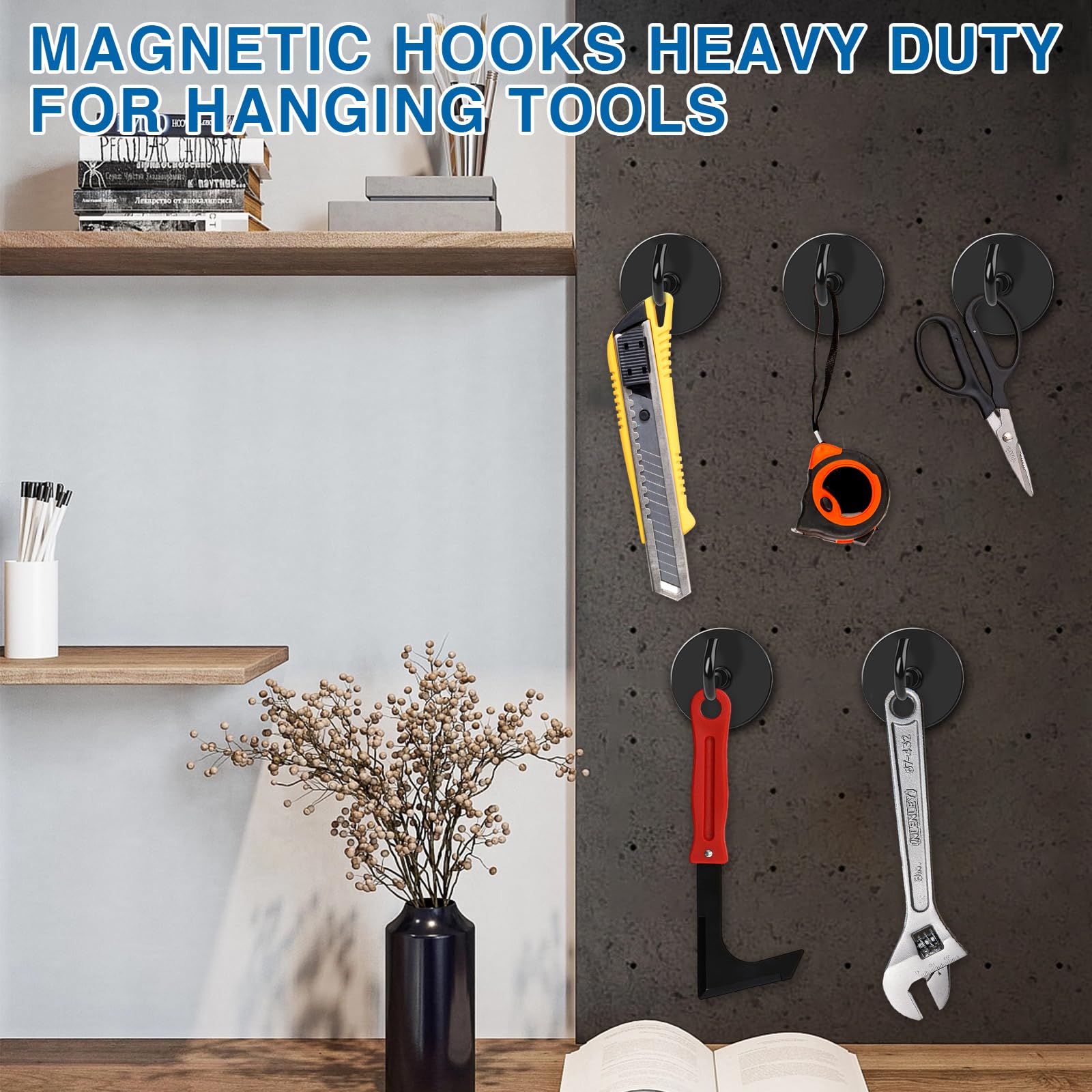 LOVIMAG Black Magnetic Hooks, 150LBS Magnet Hooks for Hanging Heavy Duty, Magnetic Hooks Cruise for Home Improvement Must Haves,Toolbox, Kitchen, Locker, Refrigerator, Metal Door, Home etc- 2 Pack — Amazon image 7