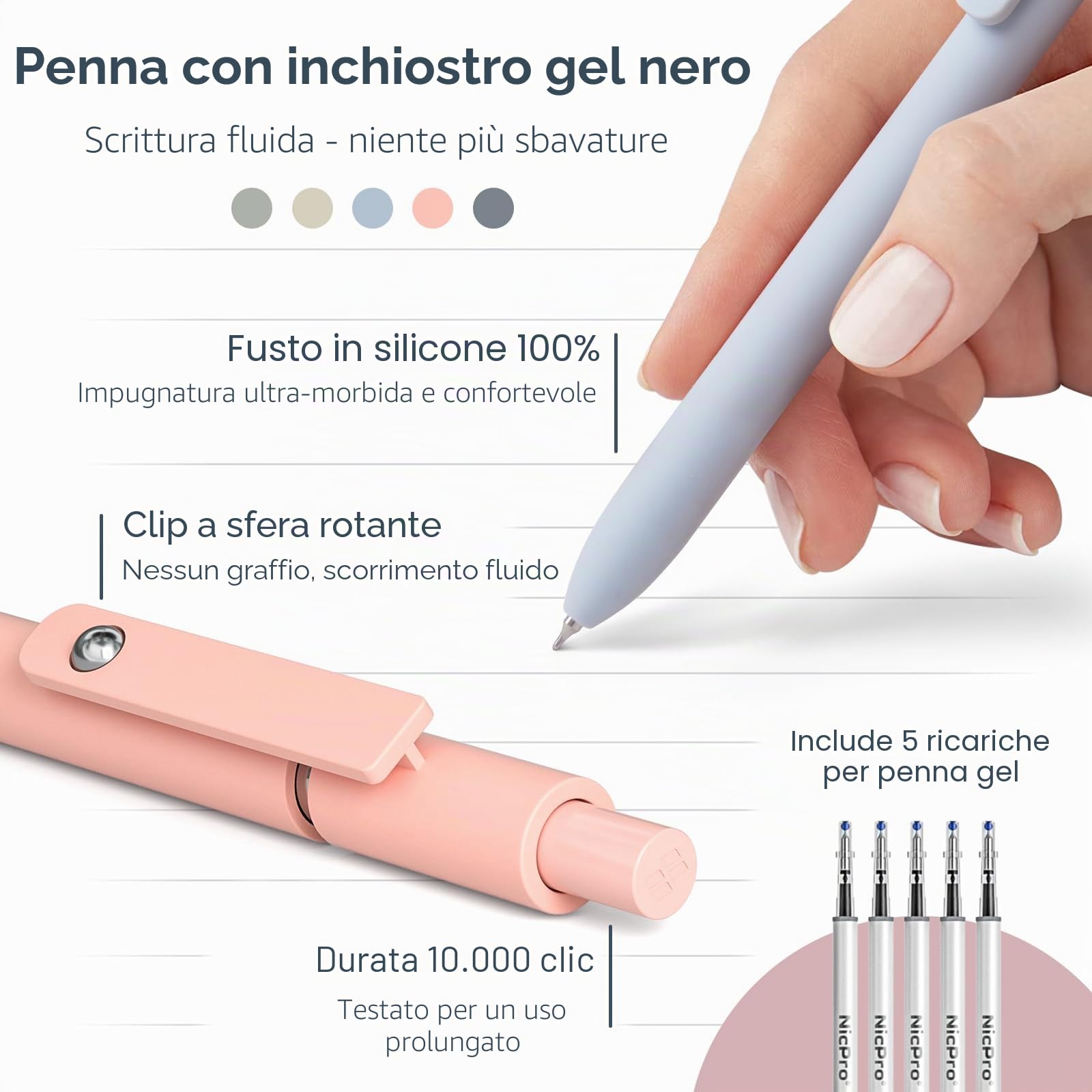 Nicpro 39 pezzi di articoli scolastici estetici con adorabile astuccio rosa, 12 evidenziatori pastello, 5 penne a inchiostro nero a rapida asciugatura, 6 matite meccaniche 0,5 e 0,7 mm per studentesse