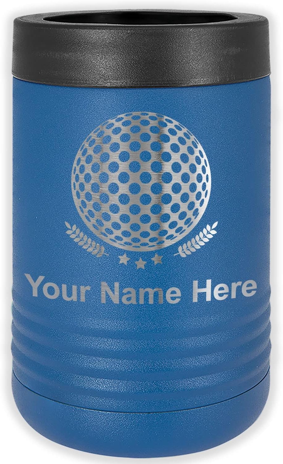LaserGram Personalized 12 oz. Stainless Steel Can & Bottle Insulator, Golf Ball – Keeps Drinks Cold Longer (Dark Blue)
