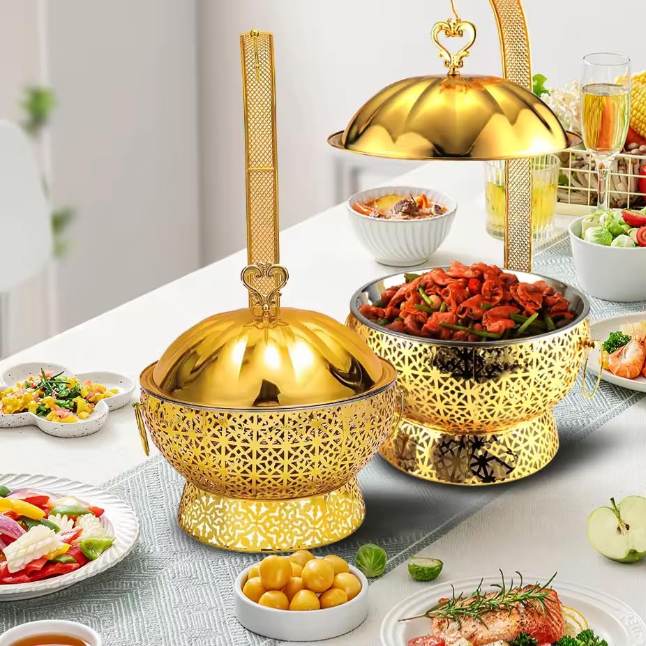 8 Pack Gold Chafing Dish Buffet Set, 8 Quart Stainless Steel Chafer Buffet Servers and Warmers Set, with Hanging Cover for Weddings, Parties, Banquets, and Catering Eventst? 8 PCS - Luxury Golden