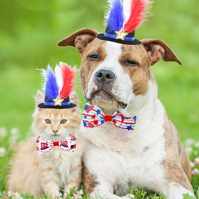 Sombrero de Plumas y Corbata para Mascotas Rojo, Blanco y Azul para el 4 de Julio miniatura 2