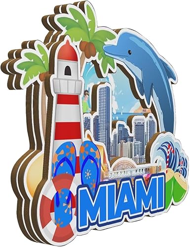 Miniatura 2 de Imán de madera para nevera de Miami Florida USA Monumentos de madera 3D para viajes, recuerdos coleccionables, decoración hecha a mano -2717