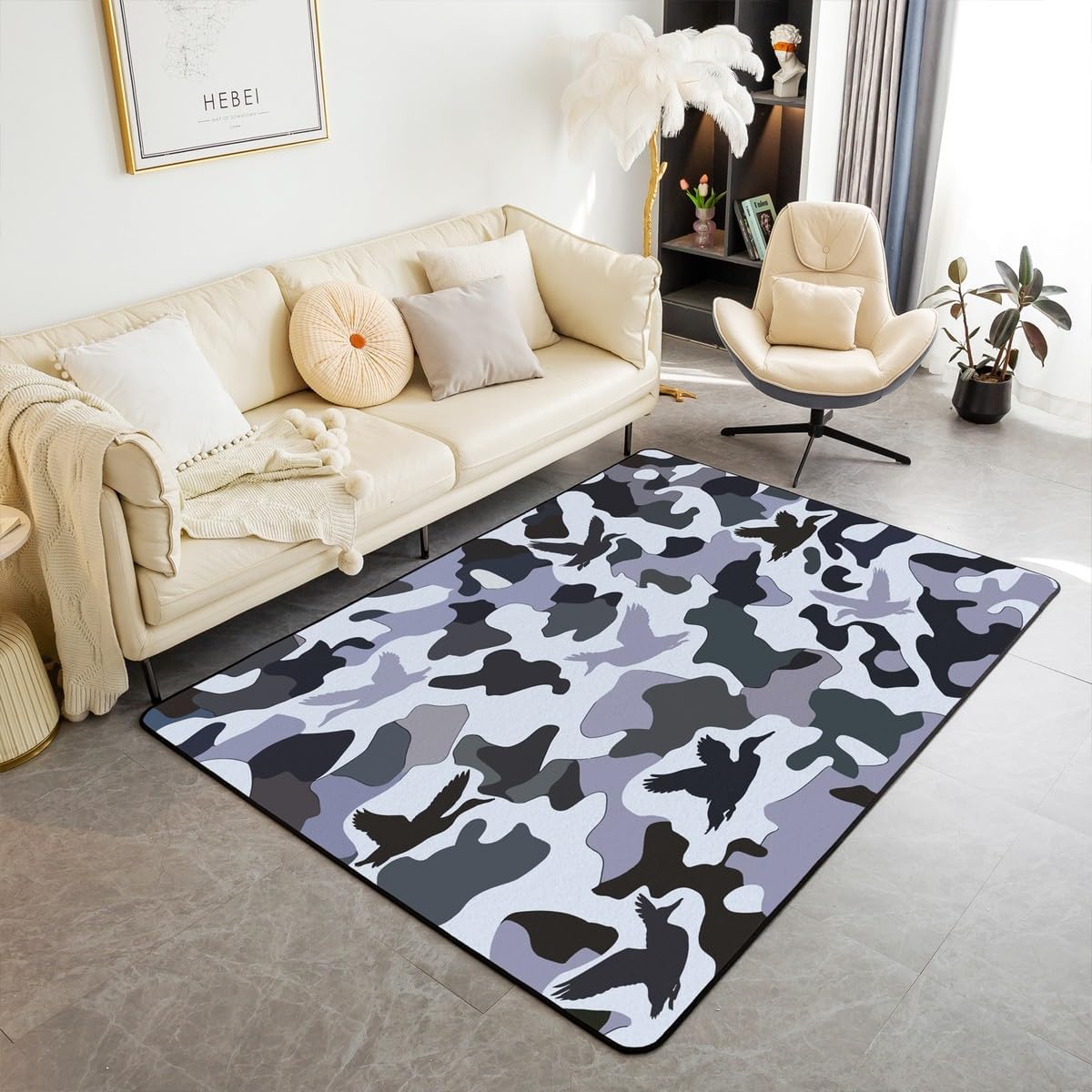 Erosebridal Farmhouse Decorative Rug for Living Room 3x5 Camo Rug for Kids Army Camouflage Hunting Carpet Vintage Brown Green Washable Wild Animal Duck Rustic Area Rug