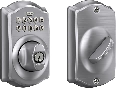 Schlage Electronic Keypad Deadbolt Lock, Plymouth Trim, Satin Chrome | Keyless entry door lock, Push button keypad deadbolt, Key backup included, Certified security, Easy install, BE365