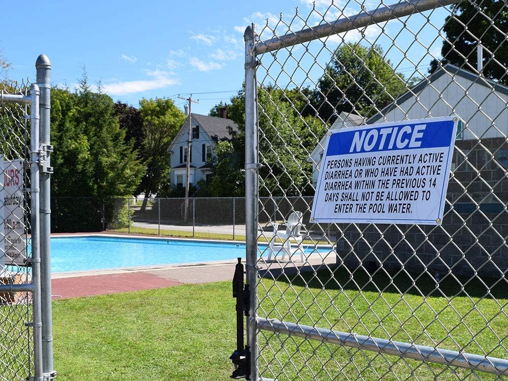 Notice Persons With Diarrhea Pool Sign - 18 x 12 Inches - Plastic