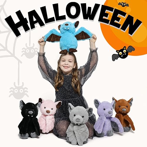 Miniatura 5 de Tezituor Juguete de peluche de murciélago azul - Animales de peluche góticos de Halloween de 14 pulgadas, regalos peludos suaves para niños